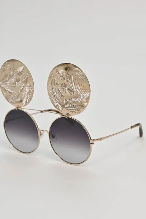 x Matthew Williamson gold and black gradient metal and polycarbonate flip-up round sunglasses