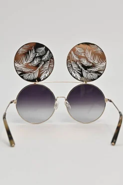 x Matthew Williamson gold and black gradient metal and polycarbonate flip-up round sunglasses