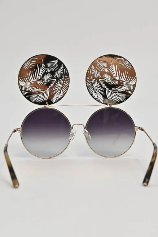 x Matthew Williamson gold and black gradient metal and polycarbonate flip-up round sunglasses