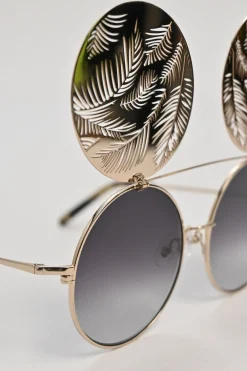 x Matthew Williamson gold and black gradient metal and polycarbonate flip-up round sunglasses