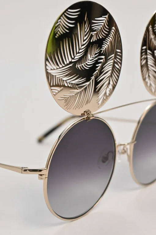 x Matthew Williamson gold and black gradient metal and polycarbonate flip-up round sunglasses