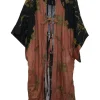 x Paula's Ibiza navy and peach linen novelty print tie-front resort wear robe
