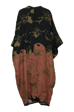 x Paula's Ibiza navy and peach linen novelty print tie-front resort wear robe