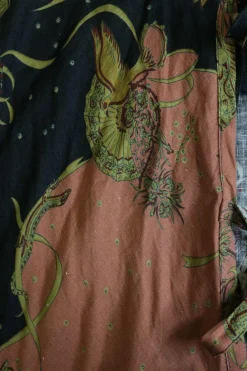 x Paula's Ibiza navy and peach linen novelty print tie-front resort wear robe