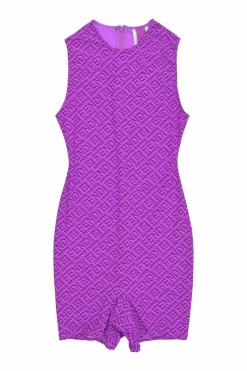 x SKIMS purple polyamide embossed print biking-style second-skin onesie