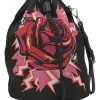 x Universal Studios black printed ripstop nylon and leather Tessuto stampata rose print bucket wristlet bag