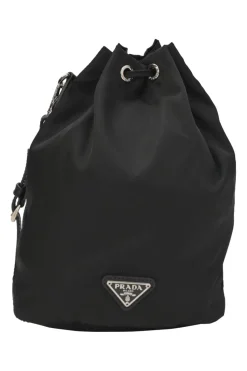 x Universal Studios black printed ripstop nylon and leather Tessuto stampata rose print bucket wristlet bag
