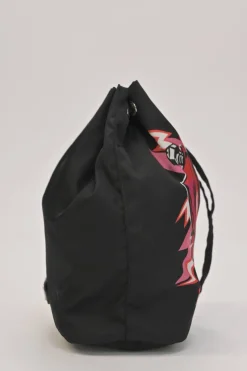 x Universal Studios black printed ripstop nylon and leather Tessuto stampata rose print bucket wristlet bag