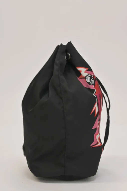 x Universal Studios black printed ripstop nylon and leather Tessuto stampata rose print bucket wristlet bag