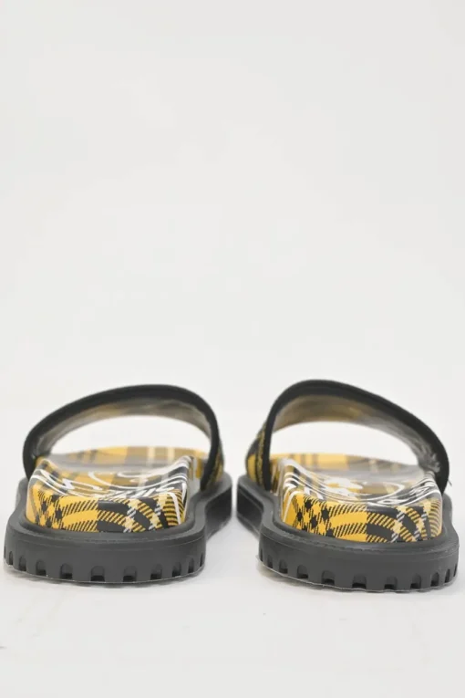 Yellow and black Dway Check'N'Dior canvas and leather anatomic slide sandals with tread soles