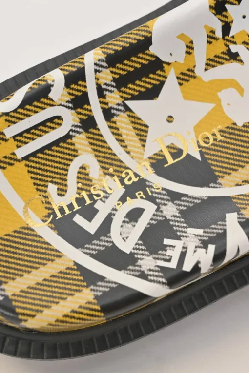 Yellow and black Dway Check'N'Dior canvas and leather anatomic slide sandals with tread soles