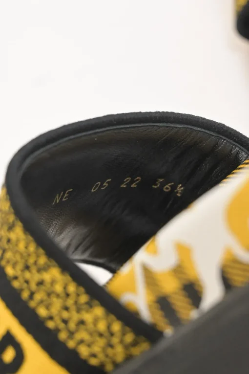 Yellow and black Dway Check'N'Dior canvas and leather anatomic slide sandals with tread soles
