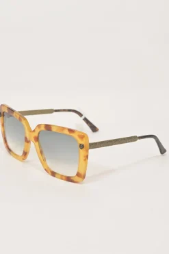Yellow and brown acetate tortoiseshell and tinted polycarbonate oversized square frame sunglasses