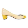 Yellow and cream patent leather U-LOOK square-toe court buckle pumps