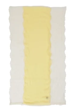 Yellow and cream semi-sheer silk chiffon and floral lace colour-block scarf