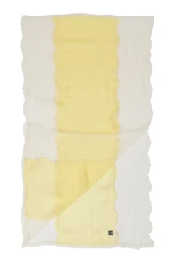 Yellow and cream semi-sheer silk chiffon and floral lace colour-block scarf