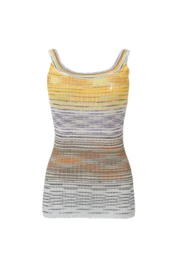 Yellow and grey space-dyed cotton-blend rib knit tank top