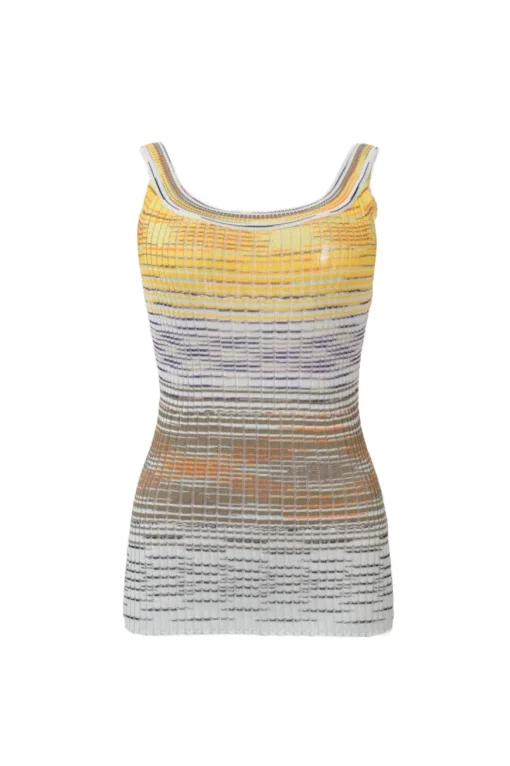 Yellow and grey space-dyed cotton-blend rib knit tank top