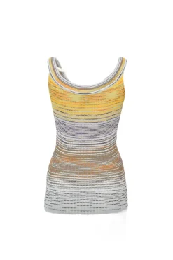 Yellow and grey space-dyed cotton-blend rib knit tank top