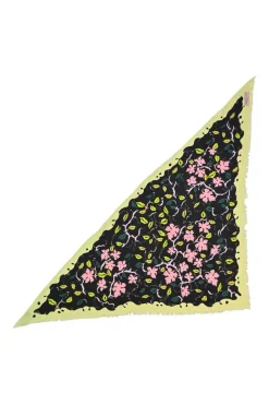 Yellow and pink silk archival floral print scarf