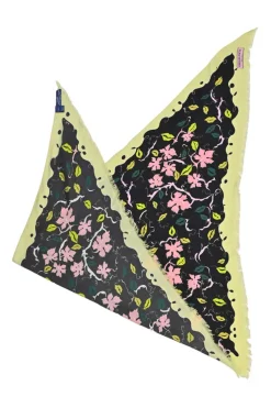 Yellow and pink silk archival floral print scarf