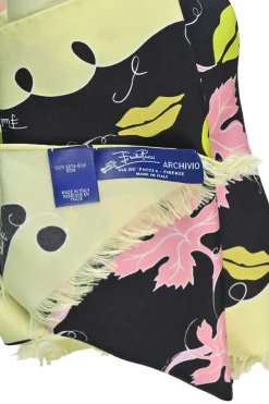 Yellow and pink silk archival floral print scarf