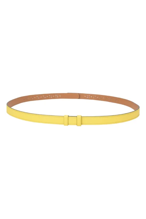 Yellow brogued Epsom leather Garden Party 18 belt with gold-finish Kelly buckle