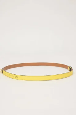 Yellow brogued Epsom leather Garden Party 18 belt with gold-finish Kelly buckle