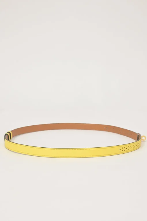 Yellow brogued Epsom leather Garden Party 18 belt with gold-finish Kelly buckle