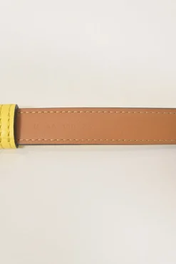 Yellow brogued Epsom leather Garden Party 18 belt with gold-finish Kelly buckle