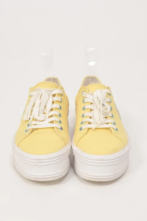 Yellow canvas and leather Jane low-top flatform sneakers featuring signature Triomphe quarter appliqué