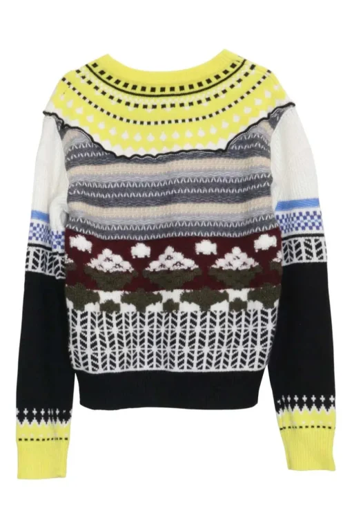 Yellow cashmere fully-fashioned patchwork-style jacquard knit pullover crewneck sweater