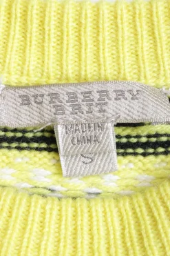 Yellow cashmere fully-fashioned patchwork-style jacquard knit pullover crewneck sweater