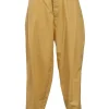 Yellow cotton gabardine tapered leg tailored trousers
