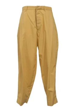 Yellow cotton gabardine tapered leg tailored trousers