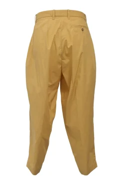 Yellow cotton gabardine tapered leg tailored trousers