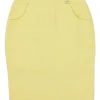 Yellow cotton-blend bouclé tweed knee-length pencil skirt