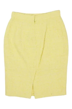 Yellow cotton-blend bouclé tweed knee-length pencil skirt
