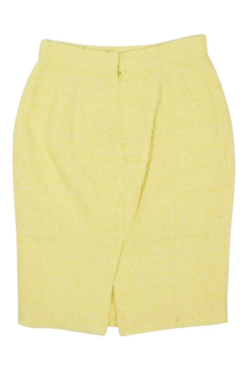 Yellow cotton-blend bouclé tweed knee-length pencil skirt