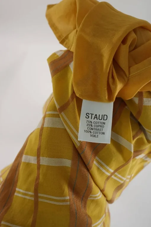 Yellow cotton-blend check pull-on high-rise gathered circle midi skirt