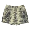 Yellow cotton-blend tiger print twill pull-on five-pocket denim shorts with unfinished raw edges