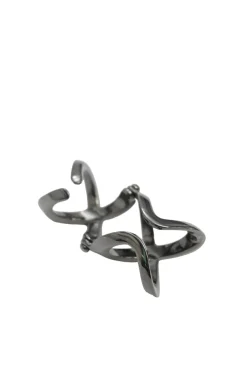 Yellow crystal-embellished gunmetal stacked criss-cross ring