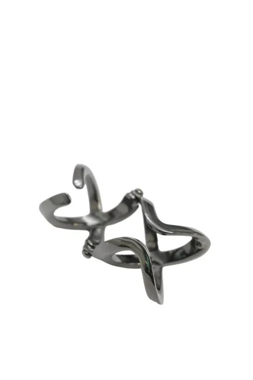 Yellow crystal-embellished gunmetal stacked criss-cross ring