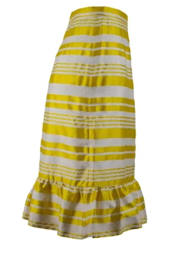 Yellow flounce skirt with white stripe