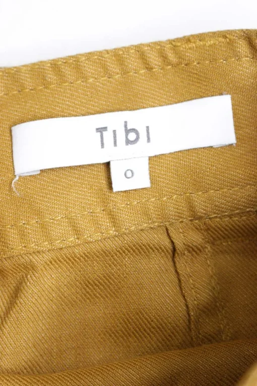 Yellow linen-blend A-line midi skirt with adjustable pull tab belt, hip, and rear patch pockets