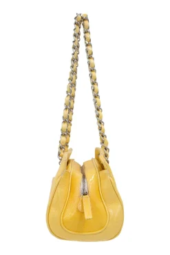 Yellow padded patent leather rectangular shoulder chain bag