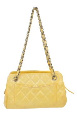 Yellow padded patent leather rectangular shoulder chain bag