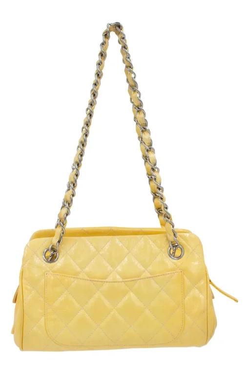 Yellow padded patent leather rectangular shoulder chain bag