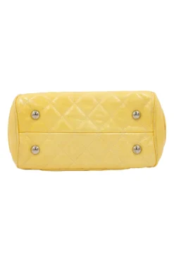 Yellow padded patent leather rectangular shoulder chain bag