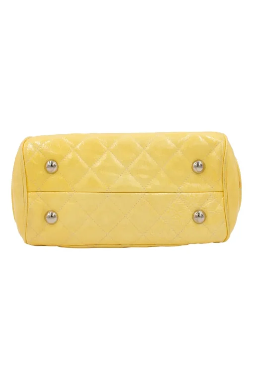 Yellow padded patent leather rectangular shoulder chain bag